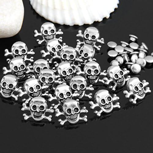 Vikeva 20 Silver Metal 0.6x0.7" Rapid Studs Rivets Skull Punk for Bag Shoes Bracelet