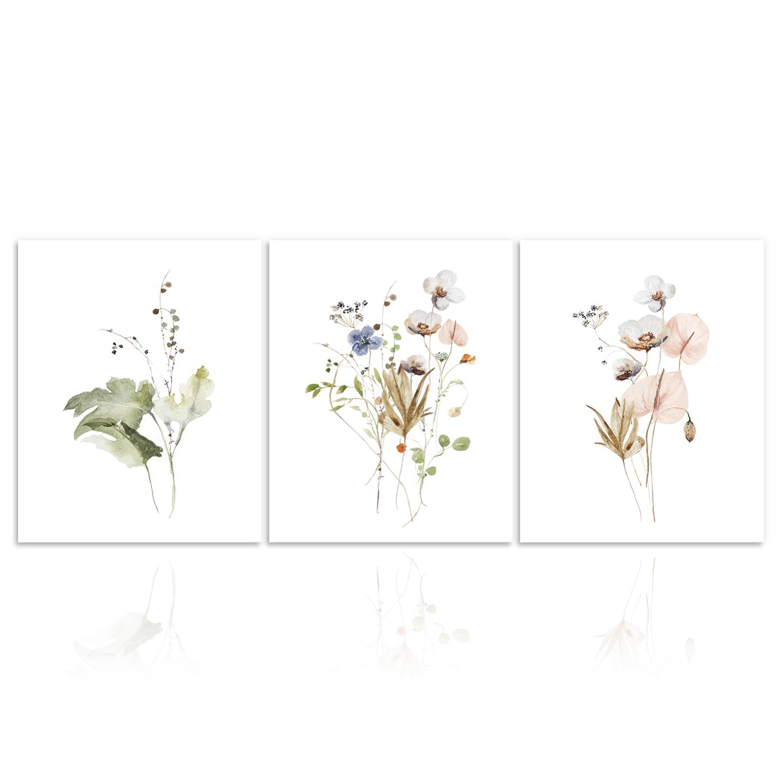 Dazzlewall 3PCS Watercolor Flower Wall Art Poster, Botanical Wildflower Wall Art Prints for Bedroom Living Room Decor 8x10 in Unframed