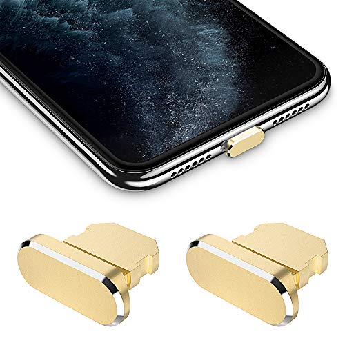 iMangoo Dust Plug for iPhone 14/14 Plus/14 Pro Max/13/13mini/12/11/SE/XR/8 Dust Plug Mobile Phone 2 Pack with Carry Case Silicone Clip Dust Plug Protection Charging Port for iPad Air Mini Pro (Gold)