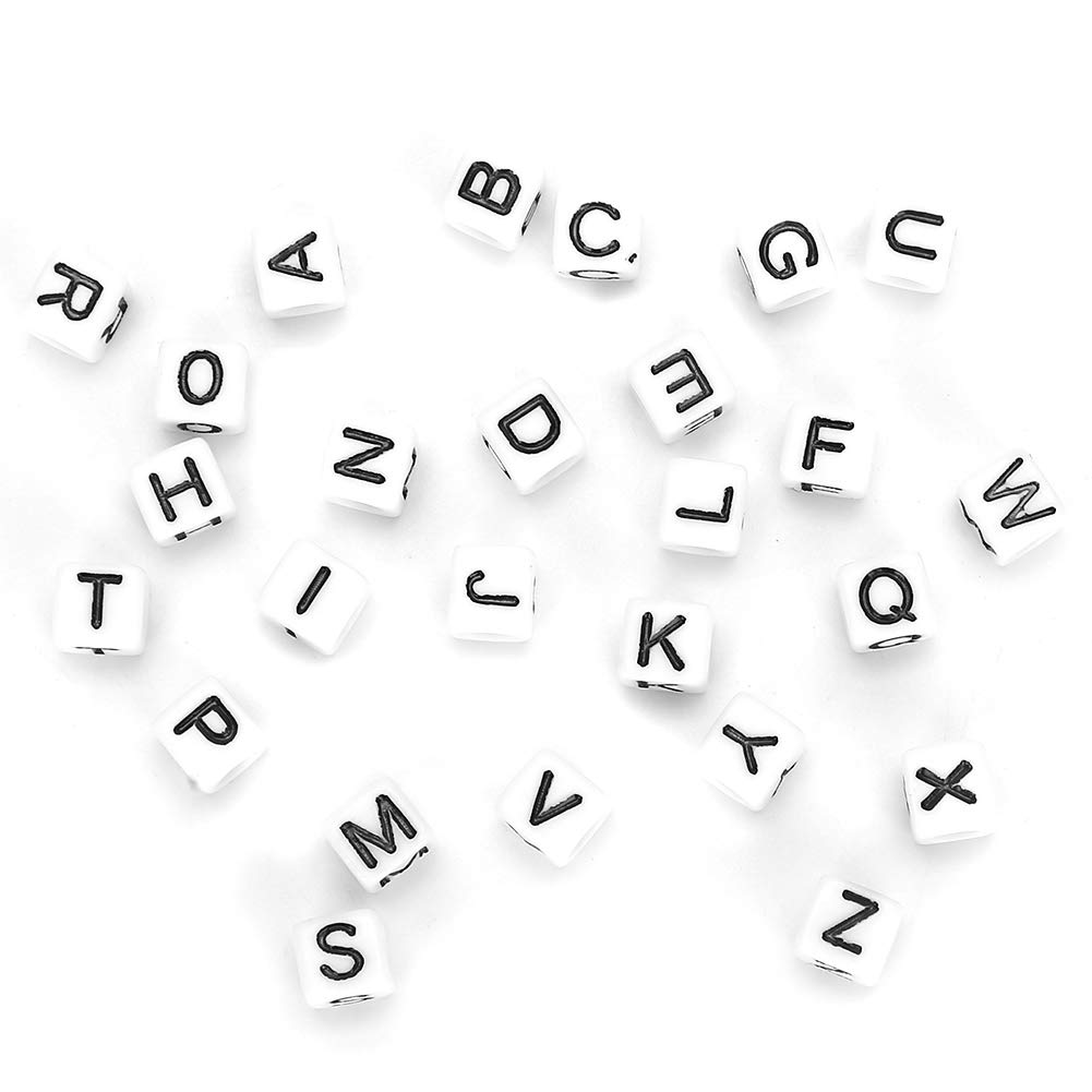 500PCs Acrylic Beads Square DIY Hand-Made Beaded Accessories Beads Kit, Letter Beads, Large Hole Beads Multi Color English Alphabet 6mm(White)