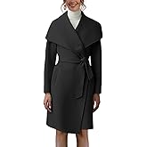 Cicy Bell Women's Pea Trench Coat Lapel Collar Long Jacket Open Front Belted Overcoat with Pockets