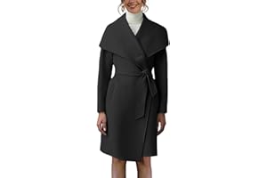 Cicy Bell Women's Pea Trench Coat Lapel Collar Long Jacket Open Front Belted Overcoat with Pockets