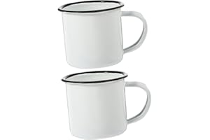 BRIGHTFUFU 2pcs Enamel Camp Mugs with Stable Structure and Multi-Purpose Design, White Retro Tea Cups