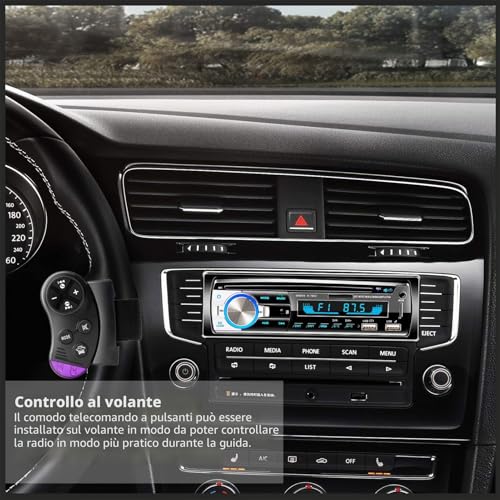 Bluetooth Handsfree Car Radio, Lifelf Stereo Radio 4 x 65W 1 DIN Car Radio Receiver with MP3 Player WMA FM Remote Control, Two USB Ports, Support iOS, Android (No RDS/CD)