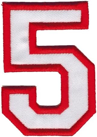 Number Five "5" White and Red 3 Inches Tall DIY Embroidered Iron on / Sew on Patch #0015