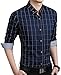 Aiyino Men's 100% Cotton Long Sleeve Plaid Slim Fit Button Down Dress Shirt US M Navy
