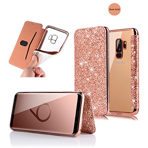 Scheam Samsung Galaxy S9 Plus Wallet Leather Case, Protective Durable Leather Case Shell Folio flip Cell Phone Cover with Card Slots Cash Pocket, Rose Gold