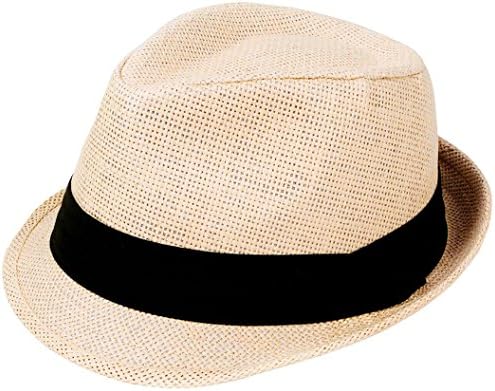 Classic Unisex Summer Straw Structured Fedora Hat w/Cloth Band, Natural, S/M