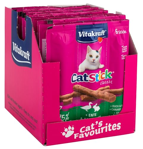 Vitakraft Cat Stick Classic, golosinas para gatos, palitos de carne, con pato y conejo, tamaño de almacenamiento (10x 36g)