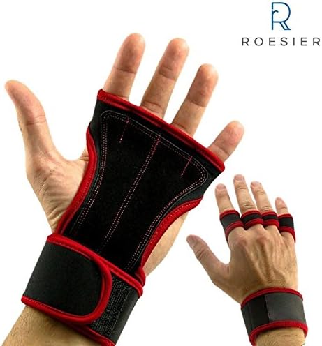 2 in 1 Wrist Wraps Palm Protector Glove for Crossfit, Crosstraining, and Weightlifting- (1Pair Red) (Medium)