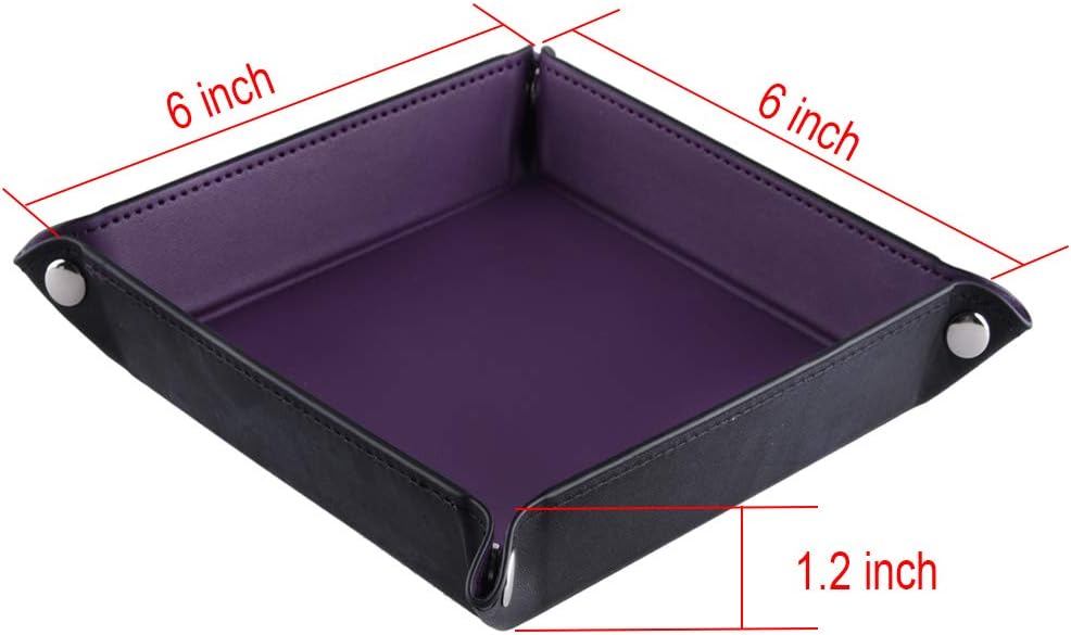 SIQUK 6 Pieces Dice Tray PU Leather Folding Square Holder for Dice Games like RPG DND, and Other Table Games, 6 Dark Colors - Image 4