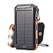 Solar charger Soluser 10000mAh Portable Solar Power Bank, IP67 Waterproof Dual USB Ports Battery Bank with 2 LED Flashlight, Compass for smart Phone, cell Phone, iPhone, Samsung, lg phone, Android pho