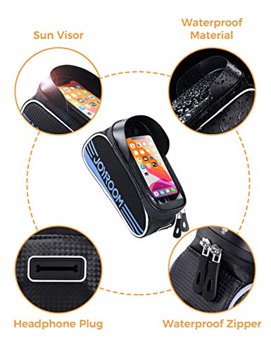 joyroom Bike Phone Mount Bag-Waterproof Bike Front Frame Handlebar Bag Bike Phone Holder Case Bicycle Accessories Pouch Sensitive Touch Screen Compatible with iPhone 11 XS Max XR 8 Plus Below 6.7\