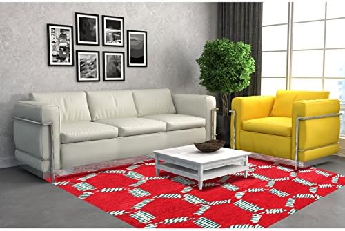 Alliyah Rugs Handmade Tufted New Zealand Blend Wool Rug, 60-Inch, Mandarin Red, Tropical Green, Banana Crepe