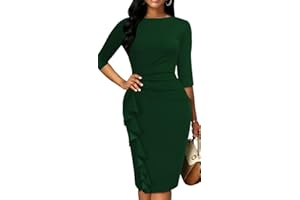 YAJEDO Church Dresses for Women 3/4 Sleeve Bodycon Ruffle Vintage Wear to Work Pencil Midi Dress