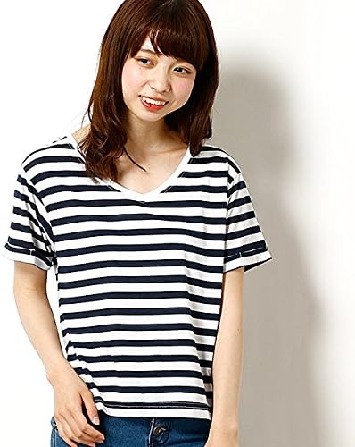 Amazon エドウィン レディース Edwin Something 涼しい夏tシャツ ワイドネック ホワイト太ボーダー L Tシャツ カットソー 通販