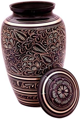 Large Blue Cremation Urn - Classic Gold Etched Design Urn for Human Ashes - Beautifully Handcrafted Black & Gold Big Urn for Adults - Free Premium Velvet Bag - Tribute to Your Loved Ones