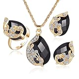 Clearance!Women Party Necklace,Todaies Fashion Jewelry Sets For Women Crystal Necklace Ring Earrings Wedding 4 Colors (3PCS, Black)