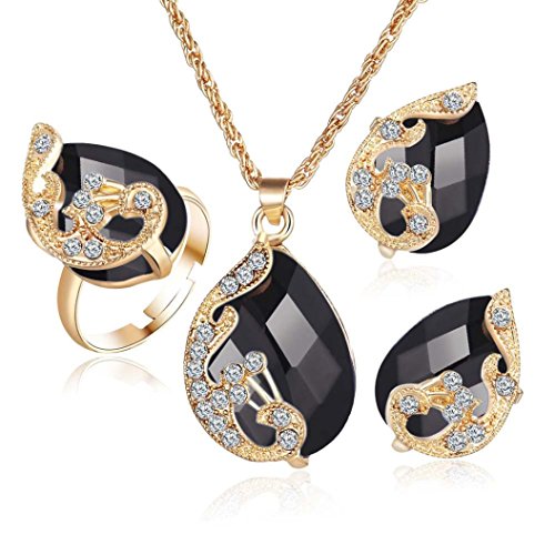 Clearance!Women Party Necklace,Todaies Fashion Jewelry Sets For Women Crystal Necklace Ring Earrings Wedding 4 Colors (3PCS, Black)