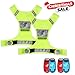 JQP Sports 2 Running Vest and LED Safety Light Sets (4-Pack with Clip and 3 Bonuses), Waterproof Running Light and Reflective Vest, Suitable for Jogging, Cycling, Biking, Dog Walking, Strobe Light