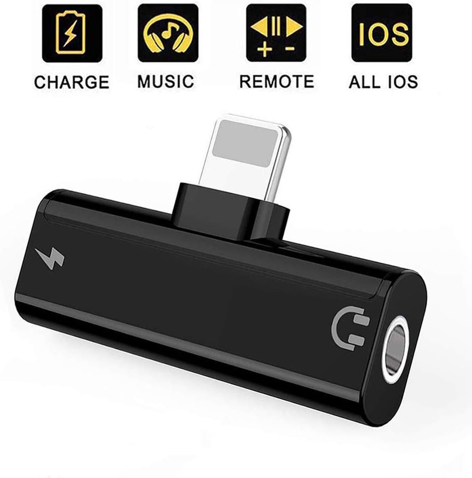 Headphone Adapter for Phone 7 Earphone Aadapter Dongle 3.5mm Jack Splitter for Phone 7/7Plus/8/8Plus/11/X/XS/XR Convertor Music & Charge Headset Jack AUX Audio Cable Accessories Support iOS 13 - Black