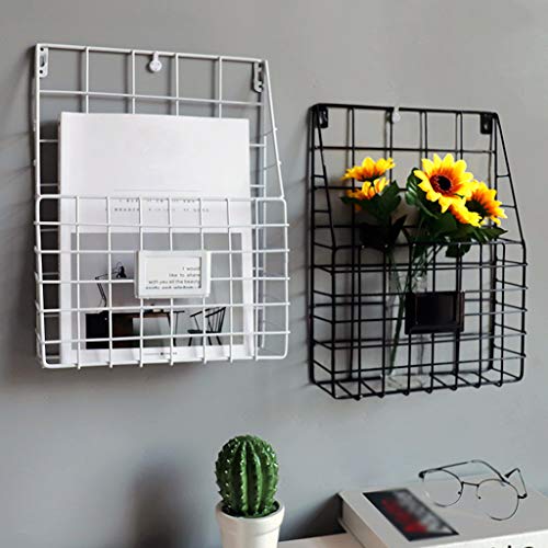 Wall Hanging File Holder Magazine Newspaper Storage Shelf Rustic Industrial Design Minimalism Metal Mesh Wire Shelf for Home/Office/Wall (Black) - Thumbnail 2