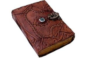 TUZECH Cutomizable Hocus Pocus Book of Spells Leather Journal Third Eye Deckle Edge Paper Grimoire Journal Vintage Book of Shadows Seven Chakra Antique Spell Book Lock Clasp Notebook Witch (5 x 7