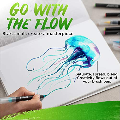 Crafty-Croc-Watercolor-Paint-Brush-Pens-Set-of-24-Vibrant-Water-Color-Brush-Markers-with-Real-Nylon-Tips-for-Watercolor-Painting-and-Hand-Lettering-Includes-Travel-Case-and-2-Water-Blending-Brushes