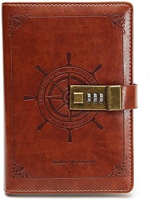 PU Leather Business Notebook, ABBER Classic Writing Notepads Professional Journal Book Locked with Pen Holder and Pockets (Brown)