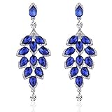 Leaf Laminated Blue Wedding Dangle Earrings for Women or Bridesmaids Bling Earring, Austrain Crystal Earrings For Girl or Bride M&M Jewelry (Blue) minmin