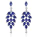 Leaf Laminated Blue Wedding Dangle Earrings for Women or Bridesmaids Bling Earring, Austrain Crystal Earrings For Girl or Bride M&M Jewelry (Blue) minmin