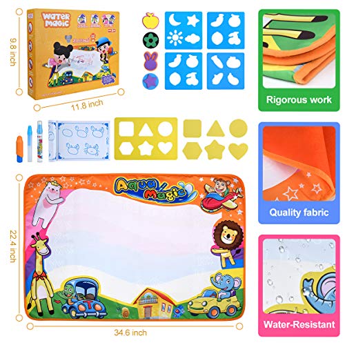 Water Drawing Mat Large Doodle Mat 34.6" X 22.8"in Aqua Doodle Mats Educational Aqua Doodle Pad for Painting Writing Learning Toddler Toys Magic Water Canvas Toy Gift Box for Toddlers Age 2 3 4 5 6 - Thumbnail 6