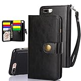 iPhone 7 Plus Case, TabPow 10 Card Slot - [ID Slot][Button] Wallet Folio PU Leather Case Cover With Detachable Magnetic Hard Case For iPhone 7 Plus (5.5 Inch) - Black