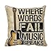 Where Words Fall Music Speaks Quote Throw Pillow Case Vintage Cushion Cover Guitar Pillowcase 18x18 Twin Sides by Piillow