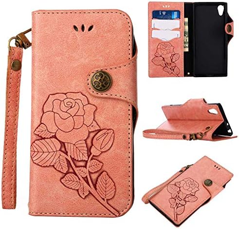 Sony Xperia XA1 Protective Case, UNEXTATI Vintage Rose Pattern Stand PU Leather Flip Cover, Wallet Case Cover with Hand Strap for Sony Xperia XA1 (Pink)
