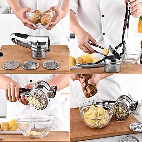 Potato Ricer Masher Stainless Steel with 3 Interchangeable Discs and Potato Peeler, Fruit and Vegetables Press with Non-slip Silicone Grip Handle - Thumbnail 2