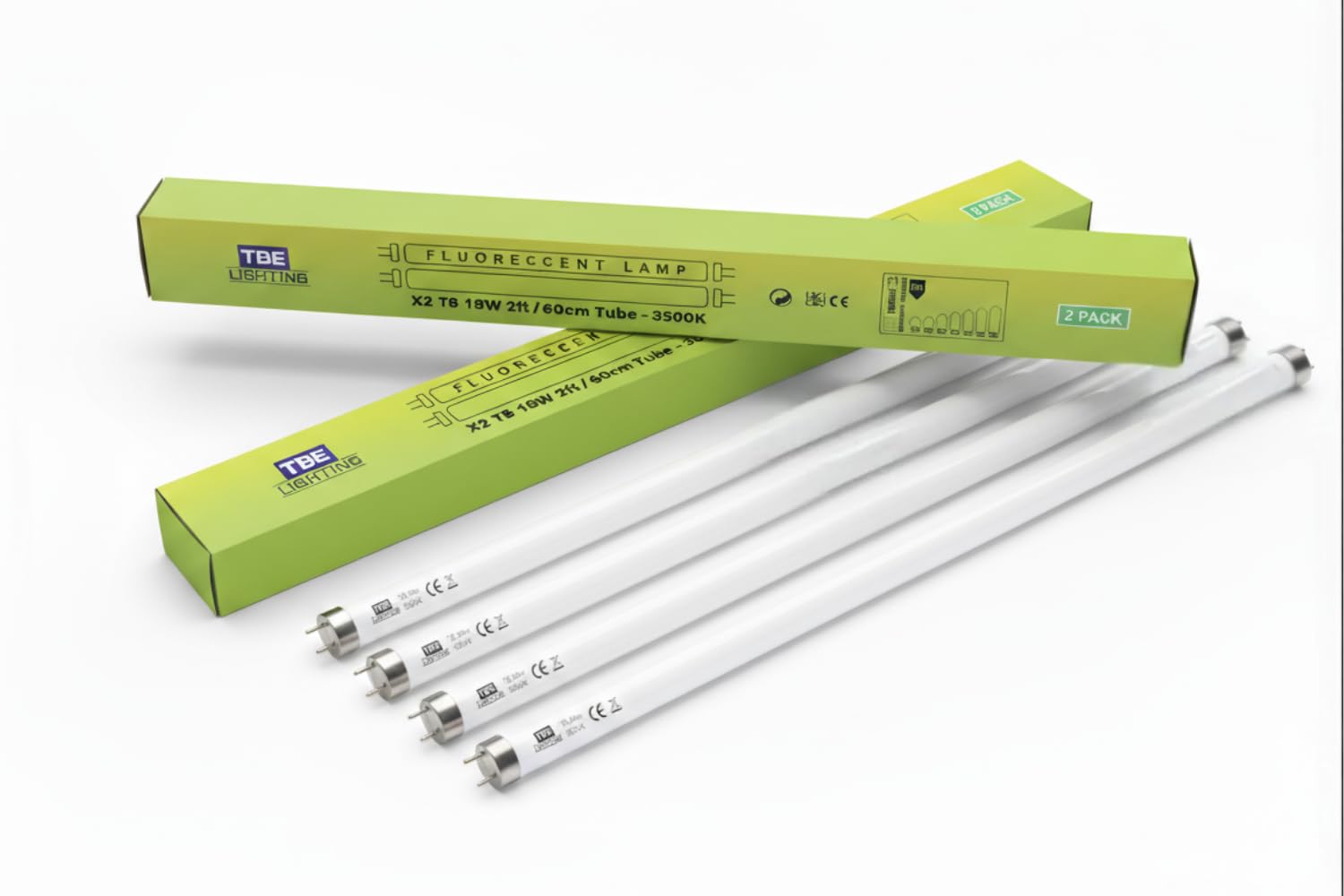 TBE LIGHTING T8 18W 2ft (60cm) Fluorescent Tube Lights – G13 2-Pin Base CFL Lamps, 3500K Soft White, 1350 Lumens, Energy Saving T8 Tubes for Office, Ceiling, and Retail Fittings – 4 Pack