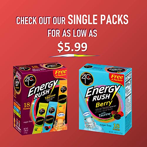 4C Energy Rush Drink Mix Pack of 2 Boxes 18 Packets Each Makes 36 Servings 6 Orange, 6