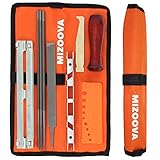Mizoova 10 Piece Chainsaw Sharpener File Kit With 5/32, 3/16, 7/32 Round Files, 6 Inch Flat File, Depth Gauge, Filing Guide Holder, Hardwood Handle, Tool Set Pouch For Sharpening Saw Chain Blades