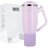 Matte 40 oz tumbler with handle and straw - Leak Proof Tumbler - Insulated Tumblers - Stainless Steel Tumbler - Hot and Cold Drinks - tumblers for women (Pink, 40oz)