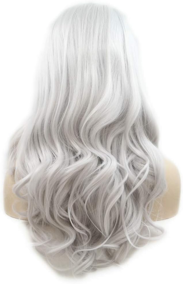 RainaHair Ashy Gray Lace Front Body Wave Wig Soft Natural Hairline Synthetic Glueless Cosplay Party Wigs for Women Daily Wear Wig 26inches - Image 5