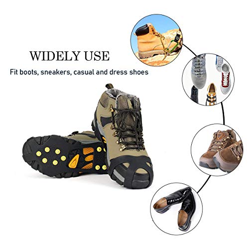 Helonge Ice Grips for Shoe Boot, Snow Anti-Slip Crampons, 10 Studs Traction Cleats Rubber Spikes for Kids Women Men (Large(Women 8.5-11/Men 6.5-8.5))
