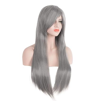 Axiba Granny Grey Smoke Grey Long Curly Hair Silver Cos Wig