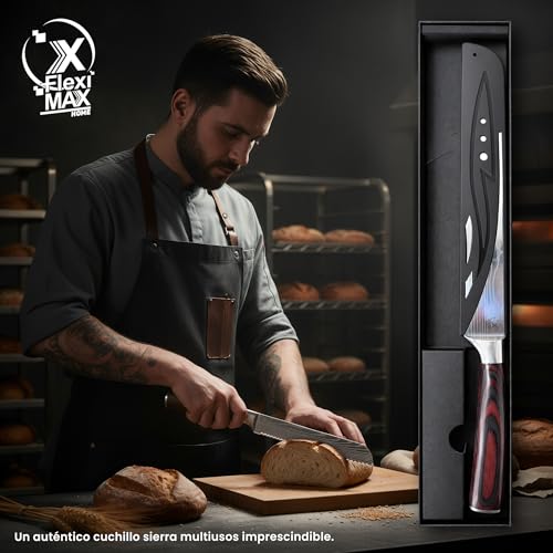 Fleximaxx Home ® Professional Bread Knife 20cm Saw Knife for Crispy Bread and Baguette Stainless Steel Kitchen Knife with Ergonomic Wooden Handle Knives Professional Kitchen Knives