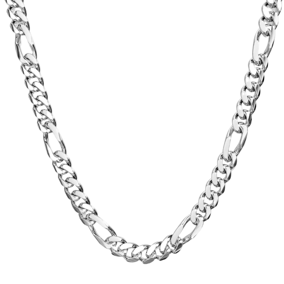 14ct Gold Plated Figaro Necklace Chain for Men Women White Gold Edgy Hip Hop Classic Gift Real Solid Clasp (56, white gold)