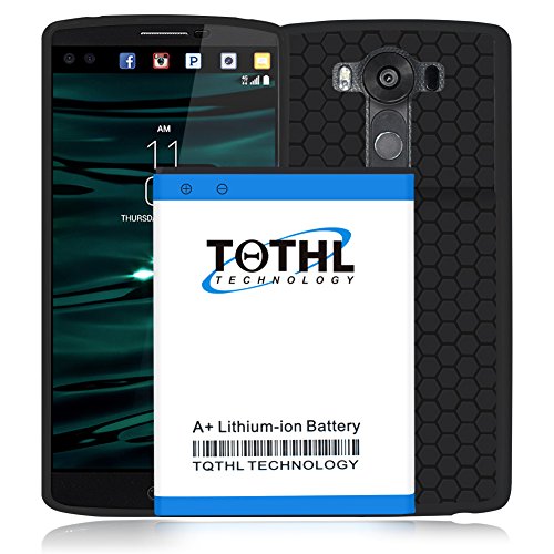 LG V10 Battery,TQTHL 6800mAh Extended Battery with Back Cover & HoneyComb Matte TPU Case for LG V10 H961N H900 VS990 H901 BL-45B1F Phone- Black [ 12 Month Warranty ]