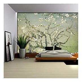 Olive Green with Green Vignette Almond Blossom by Vincent Van Gogh - Wall Mural, Removable Sticker, Home Decor - 66x96 inches