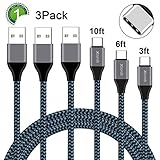 USB Type C Cable, Xcords USB C Cable 3Pack 3FT 6FT 10FT USB C to USB A Nylon Braided Fast Charger Cord for Galaxy Note 9, Note 8, S9, S9 Plus,S8, LG G5 G6 V30, Nexus 5X/6P, Google Pixel XL(Blueblack)