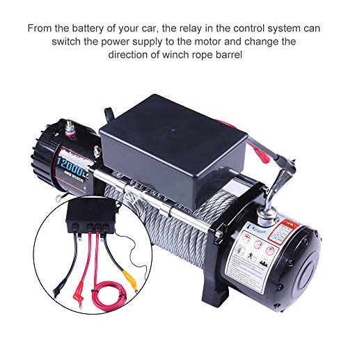 Winch,SCITOO 12V Electric Winches with Roller Fairlead Electric Steel Cable Winch Kit,with Wireless Remote Control for Towing for Jeep/SUV Boat Off Road,12000 LBS - Image 6