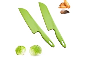 jawbush Professional Lettuce Knife to Prevent Browning, 11" Plastic Serrated Kitchen Knife for Veggies, Salad, Fruit, Bread or Cake, Nylon Knife for Nonstick Pans, Green, 2 Pack